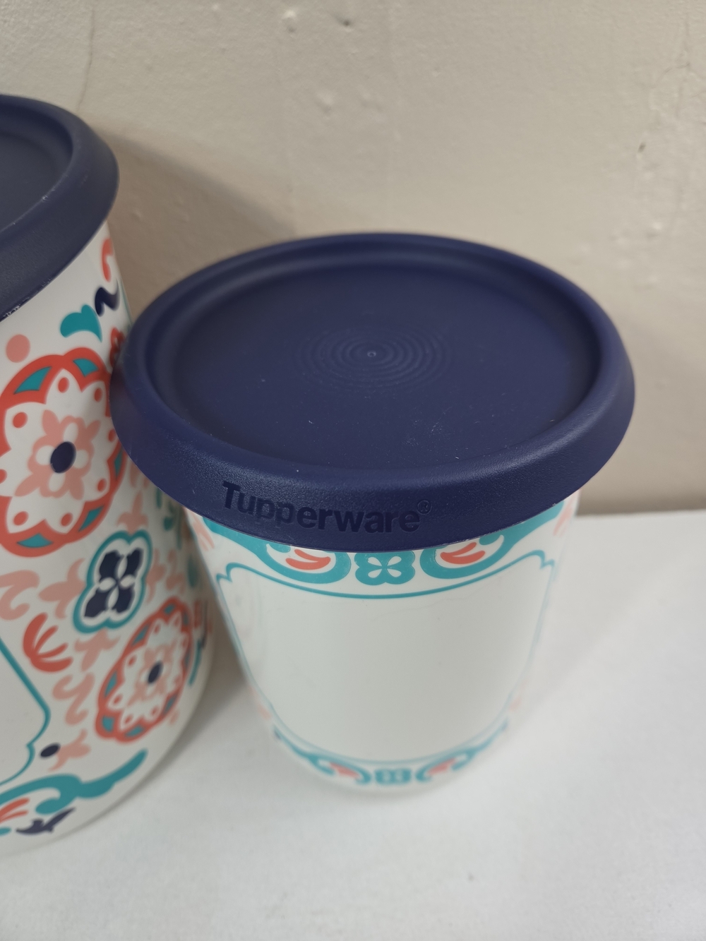 Tupperware Storage Canisters Blue Spanish Mediterranean Tiles Set Of 3 - Picture 5 of 11